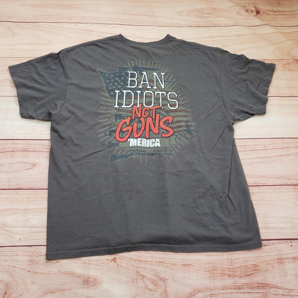 Merica Graphic Shirt Mens 2XL Gray Ban Idiots Not Guns Patriotic T-Shirt Tee‎